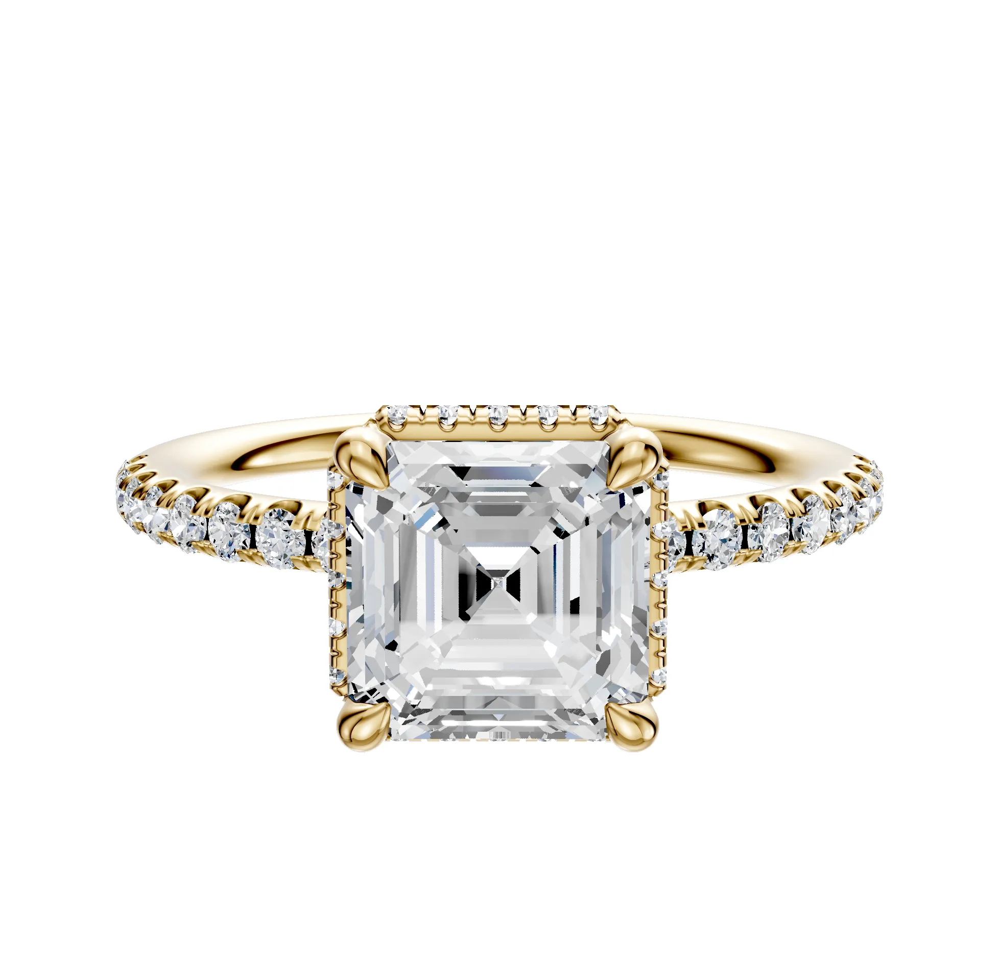 18K Yellow Gold 4 Prong Collar Classic Dome 1-Row-Pave 2.5mm Engagement Ring sold by Promise By Effy