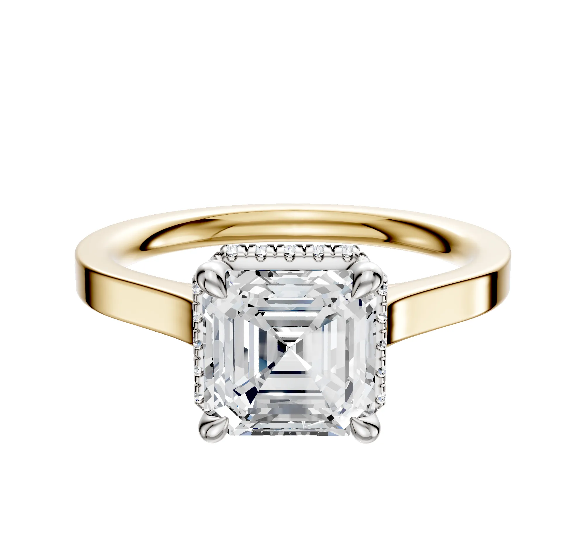 14K Two Tone 4 Prong Collar Cathedral Flat 2.0mm Engagement Ring sold by Promise By Effy