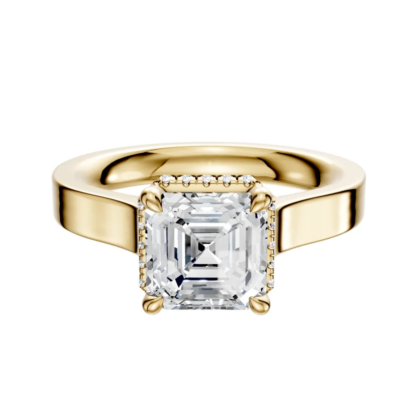 14K Yellow Gold 4 Prong Collar Cathedral Flat 3.0mm Engagement Ring made by Promise By Effy