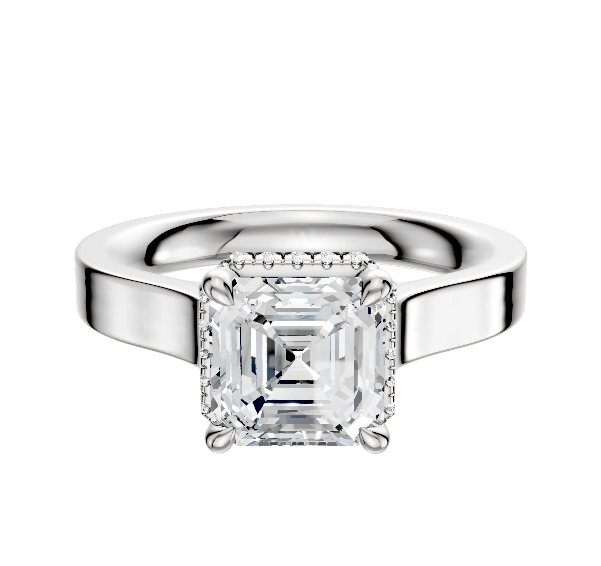Platinum 4 Prong Collar Cathedral Flat 3.0mm Engagement Ring sold by Promise By Effy