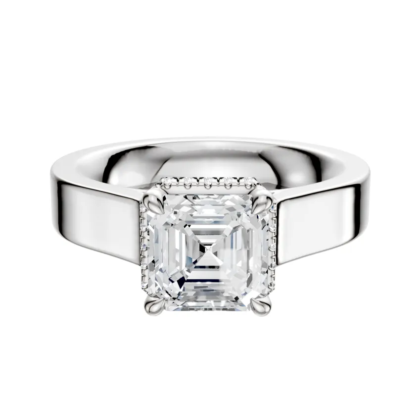 14K White Gold 4 Prong Collar Cathedral Flat 4.0mm Engagement Ring sold by Promise By Effy