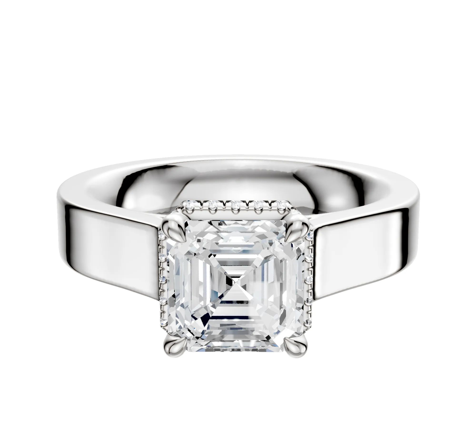 14K White Gold 4 Prong Collar Cathedral Flat 4.0mm Engagement Ring sold by Promise By Effy