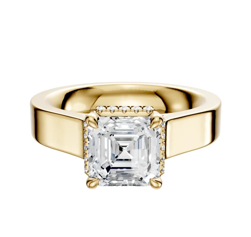 18K Yellow Gold 4 Prong Collar Cathedral Flat 4.0mm Engagement Ring sold by Promise By Effy