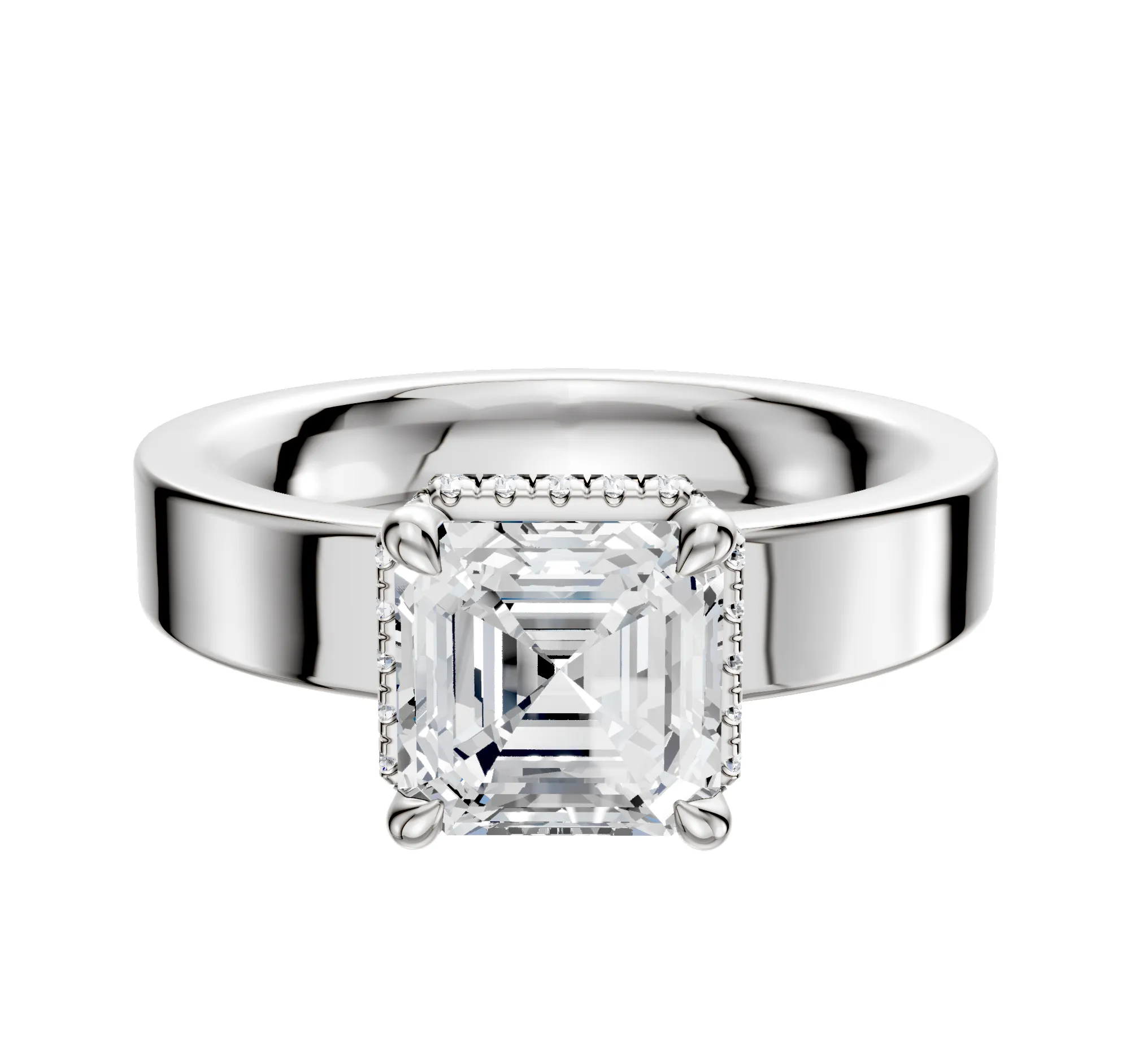 14K White Gold 4 Prong Collar Classic Flat 4.0mm Engagement Ring sold by Promise By Effy