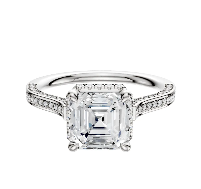 18K White Gold 4 Prong Collar Cathedral Flat 3-Row-Pave 2.0mm Engagement Ring sold by Promise By Effy