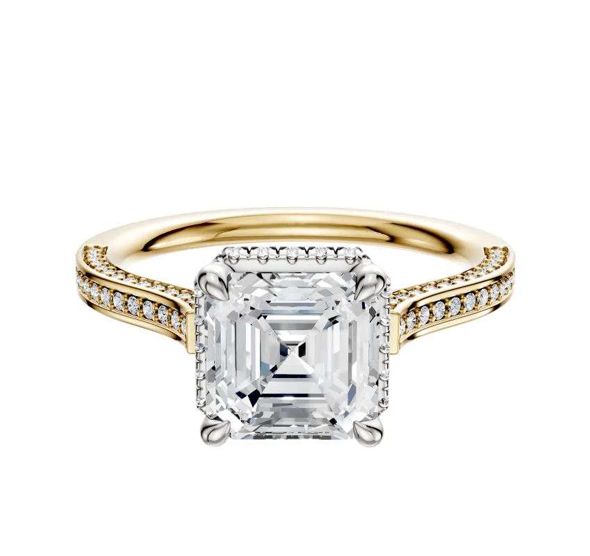 18K Two Tone 4 Prong Collar Cathedral Flat 3-Row-Pave 2.0mm Engagement Ring sold by Promise By Effy