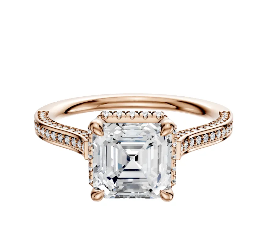 18K Rose Gold 4 Prong Collar Cathedral Flat 3-Row-Pave 2.0mm Engagement Ring sold by Promise By Effy