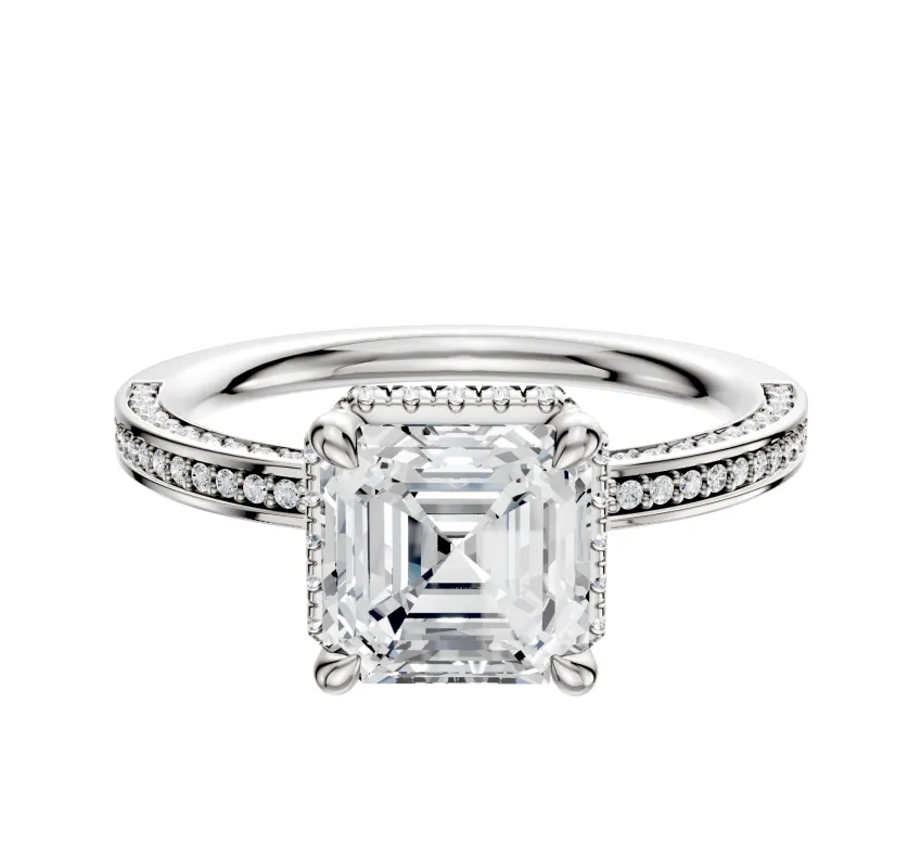 14K White Gold 4 Prong Collar Classic Flat 3-Row-Pave 2.0mm Engagement Ring sold by Promise By Effy