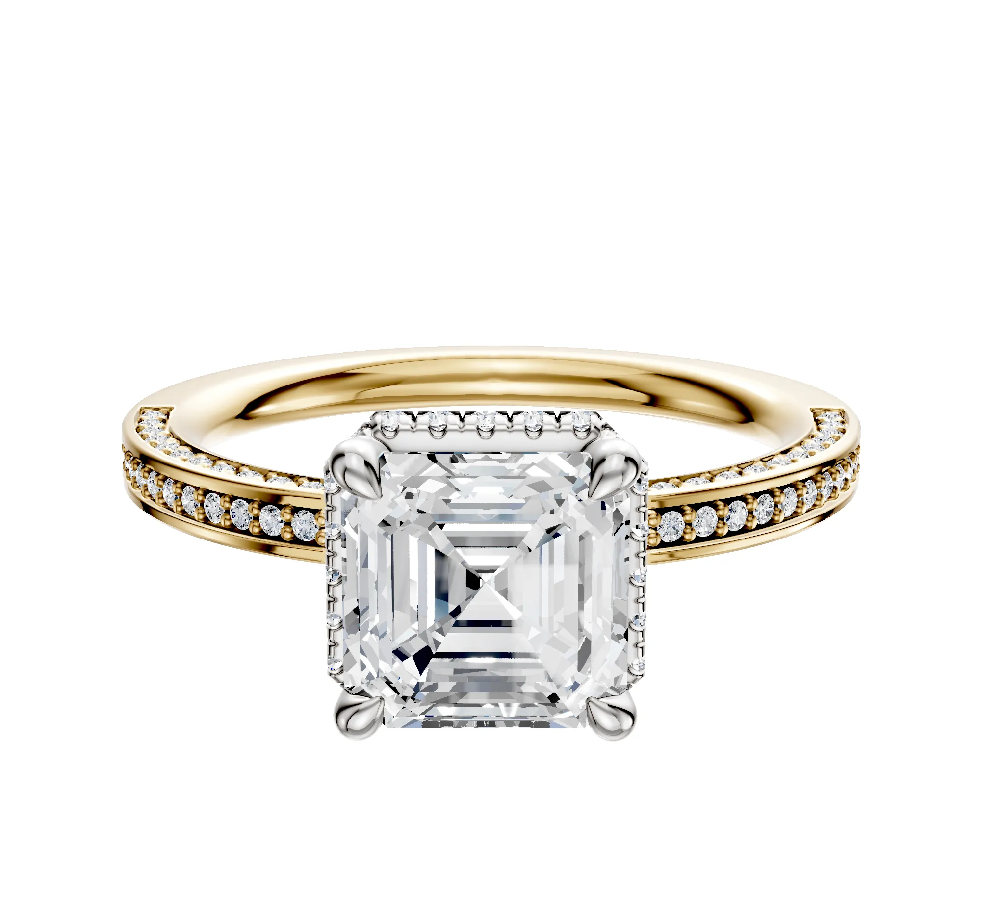 18K Two Tone 4 Prong Collar Classic Flat 3-Row-Pave 2.0mm Engagement Ring sold by Promise By Effy