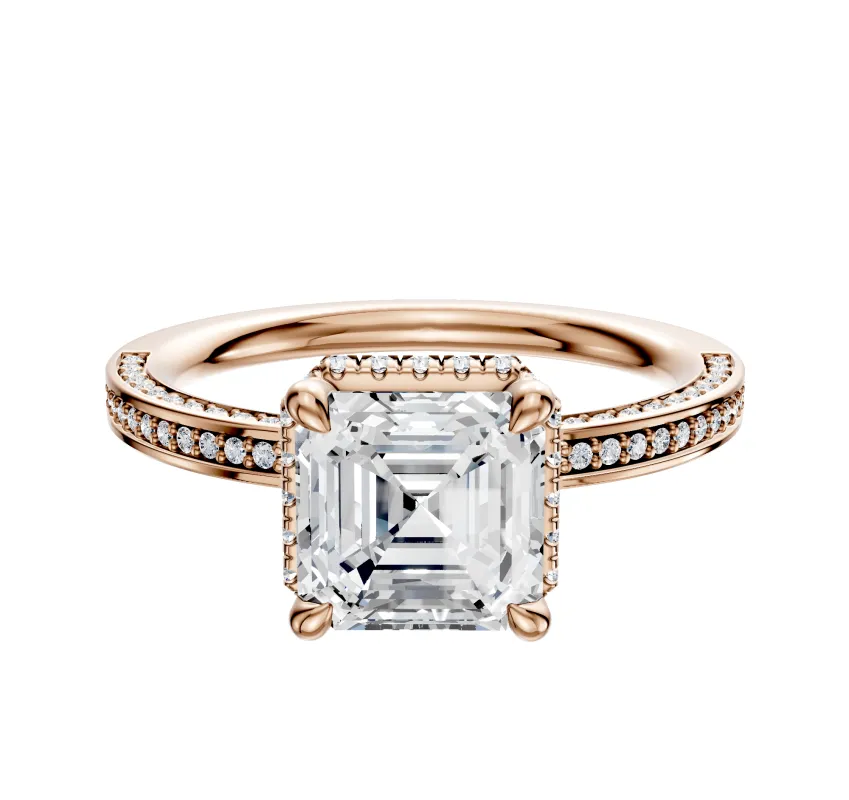 18K Rose Gold 4 Prong Collar Classic Flat 3-Row-Pave 2.0mm Engagement Ring sold by Promise By Effy