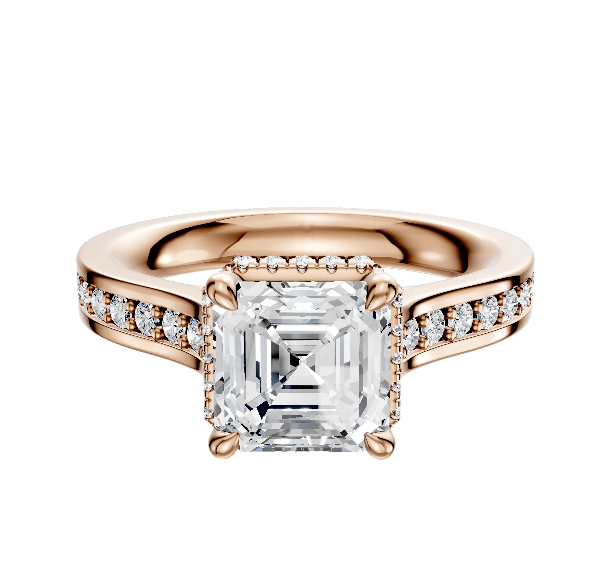 14K Rose Gold 4 Prong Collar Cathedral Flat 1-Row-Pave 2.5mm Engagement Ring sold by Promise By Effy