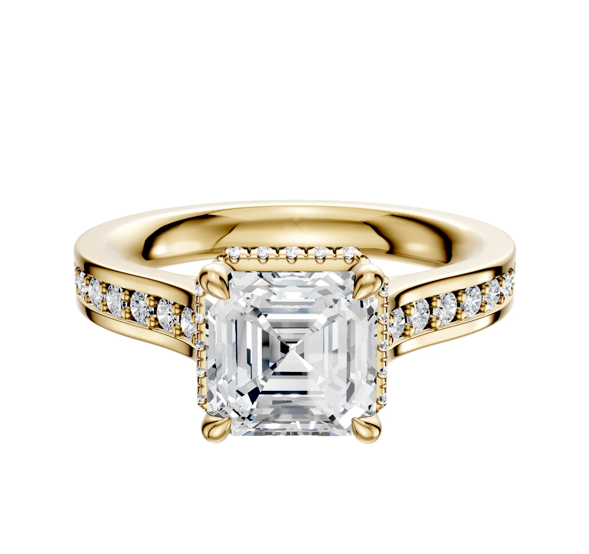 14K Yellow Gold 4 Prong Collar Cathedral Flat 1-Row-Pave 2.5mm Engagement Ring sold by Promise By Effy