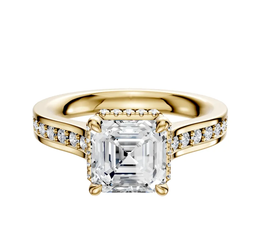 18K Yellow Gold 4 Prong Collar Cathedral Flat 1-Row-Pave 2.5mm Engagement Ring sold by Promise By Effy