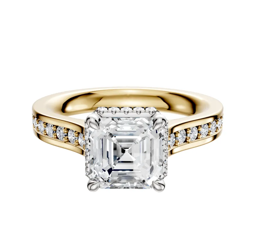 18K Two Tone 4 Prong Collar Cathedral Flat 1-Row-Pave 2.5mm Engagement Ring sold by Promise By Effy