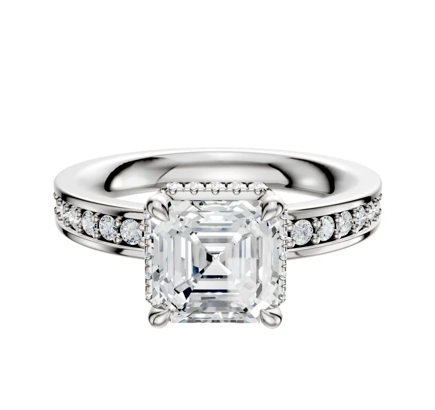 14K White Gold 4 Prong Collar Classic Flat 1-Row-Pave 2.5mm Engagement Ring sold by Promise By Effy