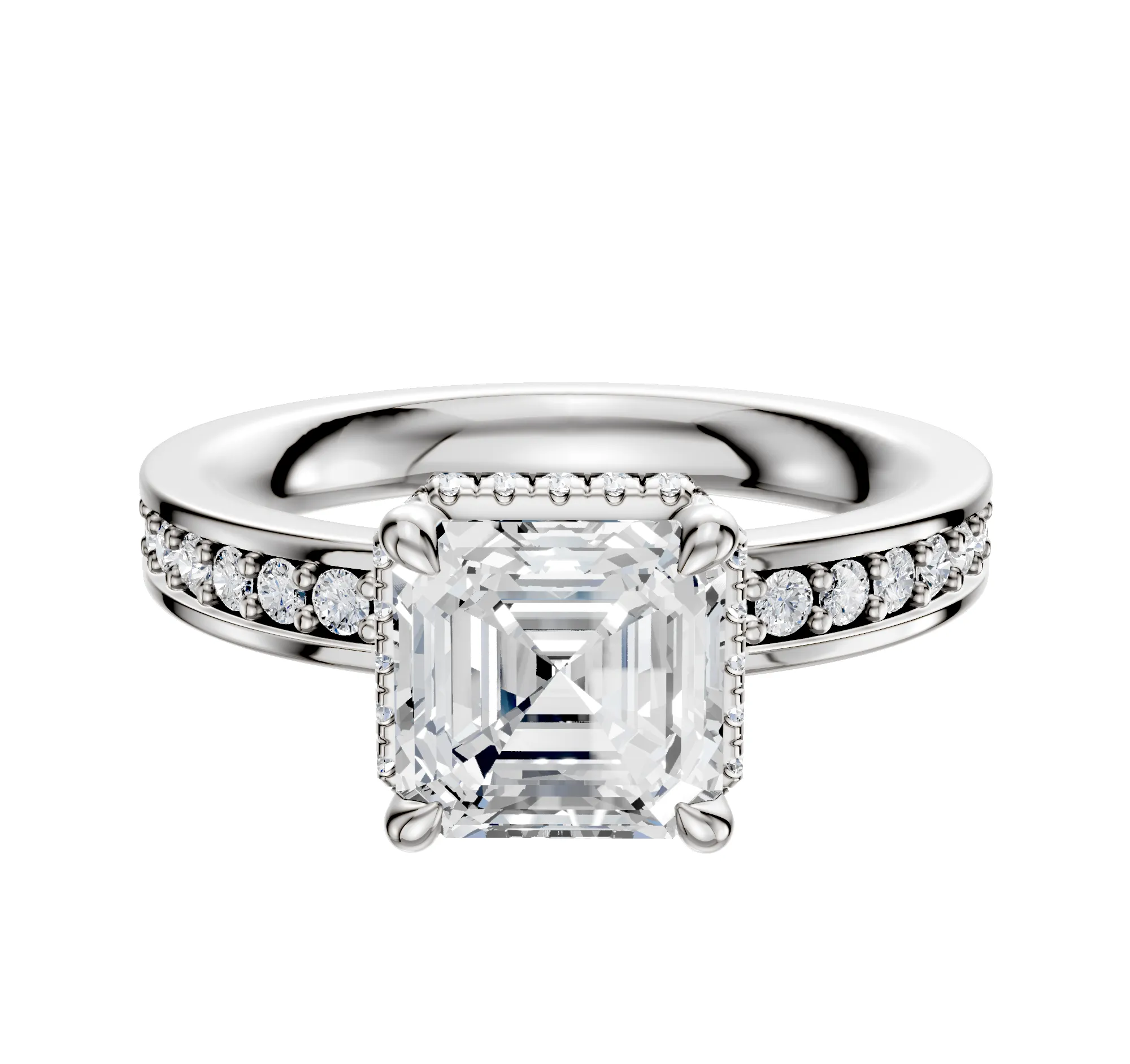 14K White Gold 4 Prong Collar Classic Flat 1-Row-Pave 2.5mm Engagement Ring sold by Promise By Effy