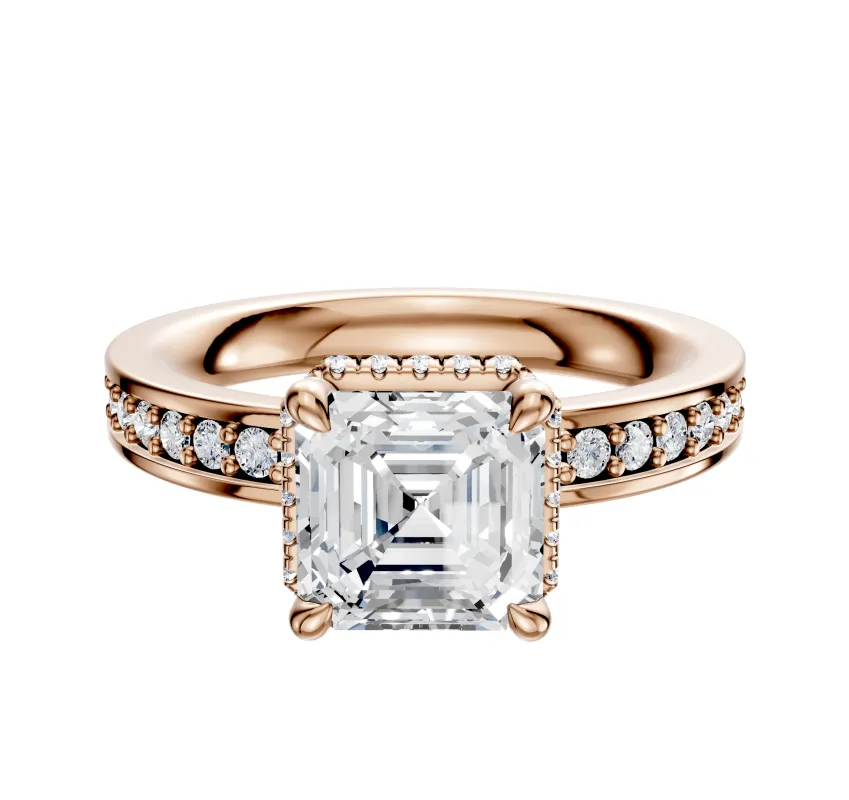 14K Rose Gold 4 Prong Collar Classic Flat 1-Row-Pave 2.5mm Engagement Ring sold by Promise By Effy