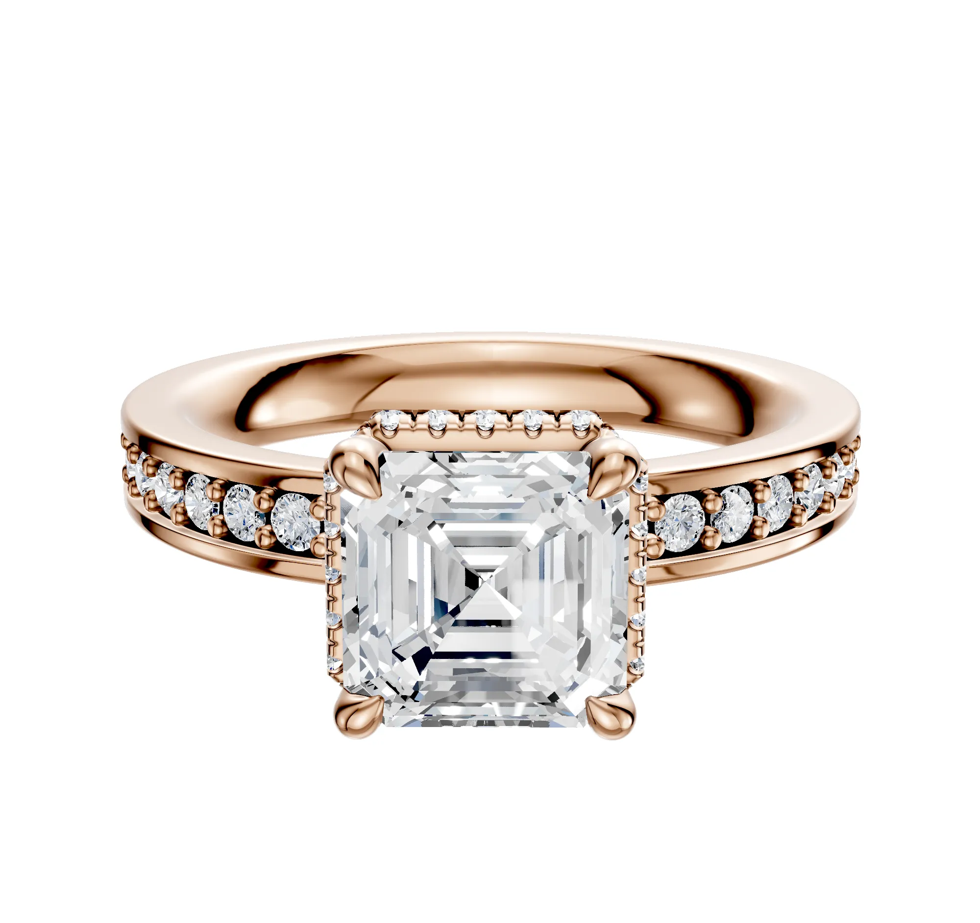 14K Rose Gold 4 Prong Collar Classic Flat 1-Row-Pave 2.5mm Engagement Ring sold by Promise By Effy