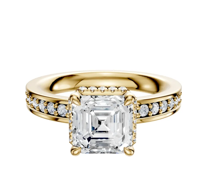 18K Yellow Gold 4 Prong Collar Classic Flat 1-Row-Pave 2.5mm Engagement Ring sold by Promise By Effy