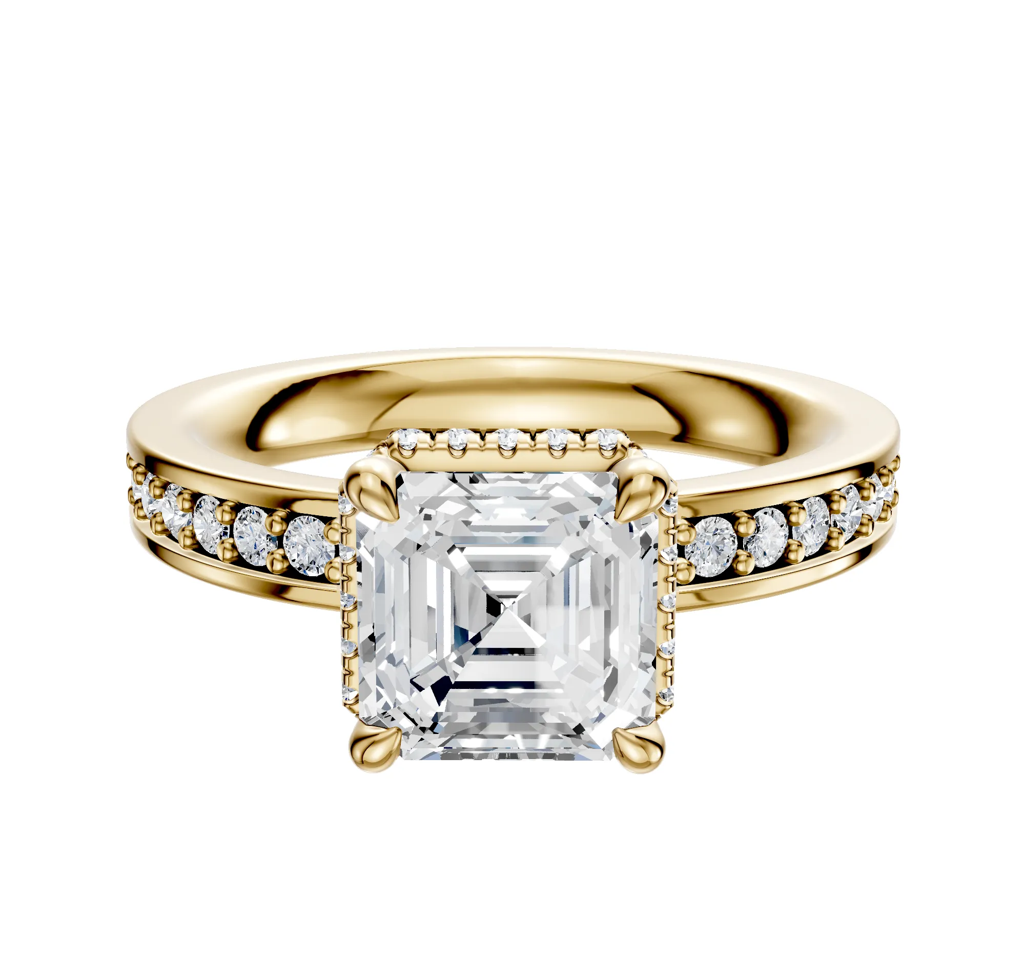 18K Yellow Gold 4 Prong Collar Classic Flat 1-Row-Pave 2.5mm Engagement Ring sold by Promise By Effy