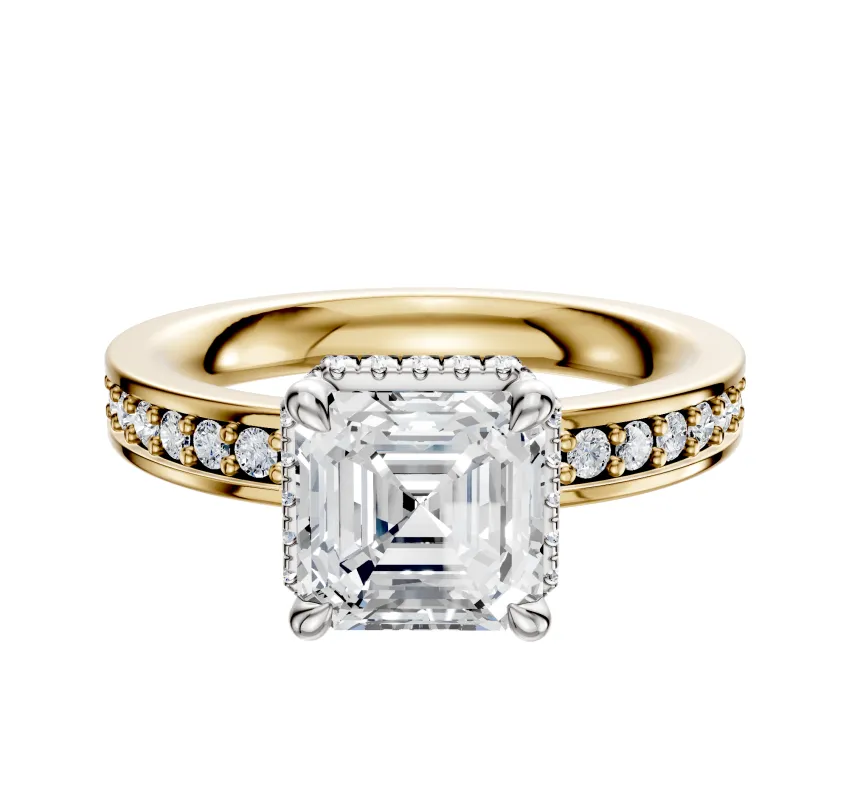 18K Two Tone 4 Prong Collar Classic Flat 1-Row-Pave 2.5mm Engagement Ring sold by Promise By Effy