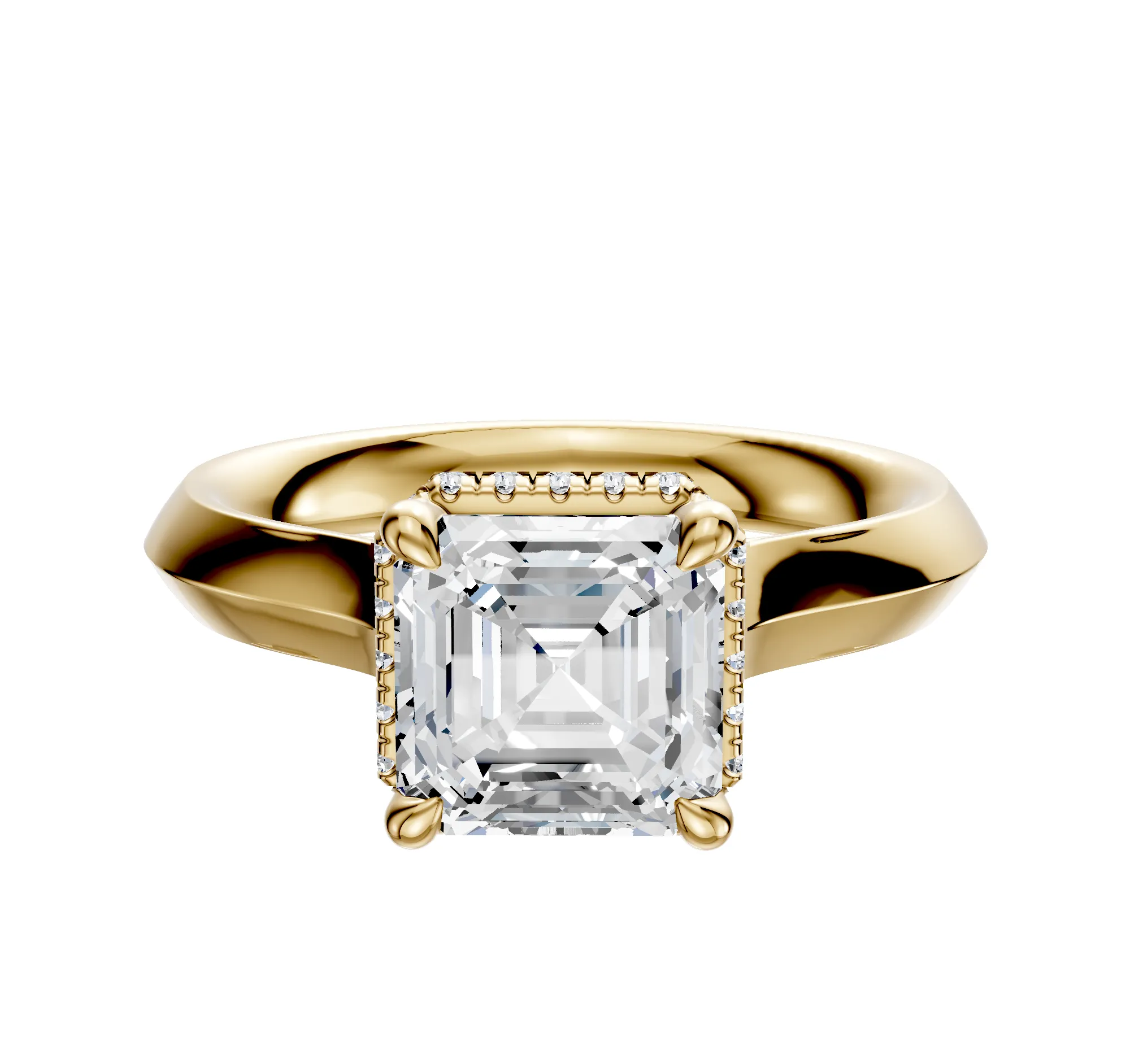 14K Yellow Gold 4 Prong Collar Cathedral Knife Edge 3.0mm Engagement Ring sold by Promise By Effy