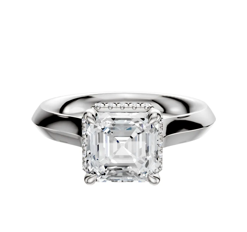 14K White Gold 4 Prong Collar Cathedral Knife Edge 3.0mm Engagement Ring sold by Promise By Effy