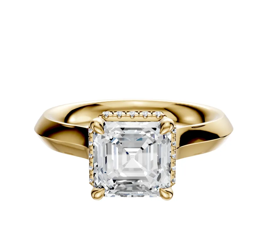 18K Yellow Gold 4 Prong Collar Cathedral Knife Edge 3.0mm Engagement Ring sold by Promise By Effy