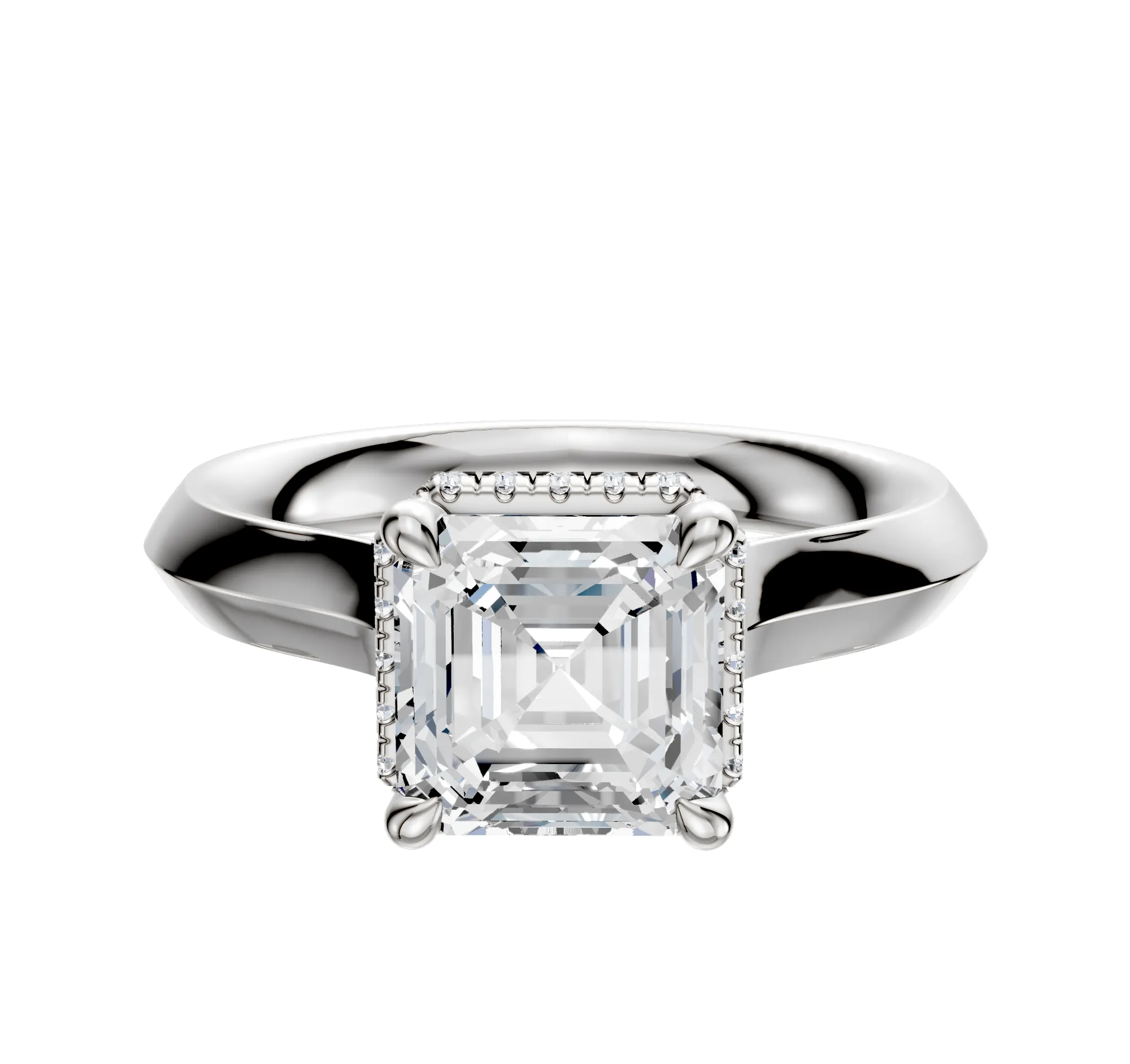 Platinum 4 Prong Collar Cathedral Knife Edge 3.0mm Engagement Ring sold by Promise By Effy