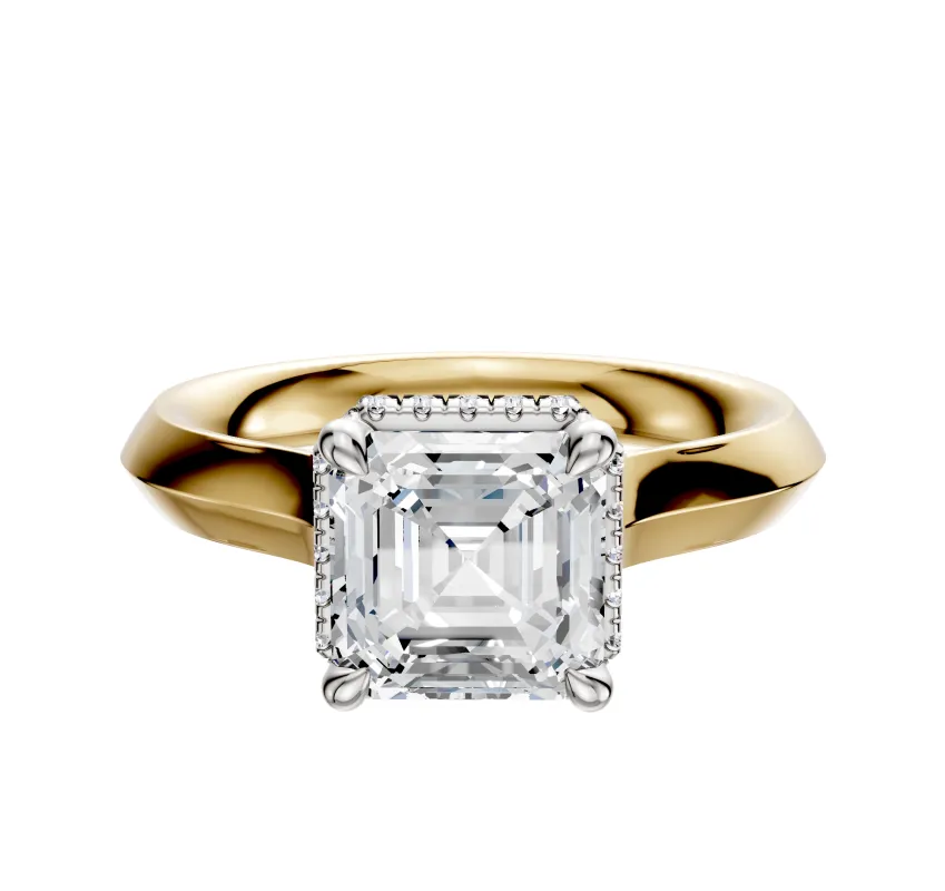 18K Two Tone 4 Prong Collar Cathedral Knife Edge 3.0mm Engagement Ring sold by Promise By Effy