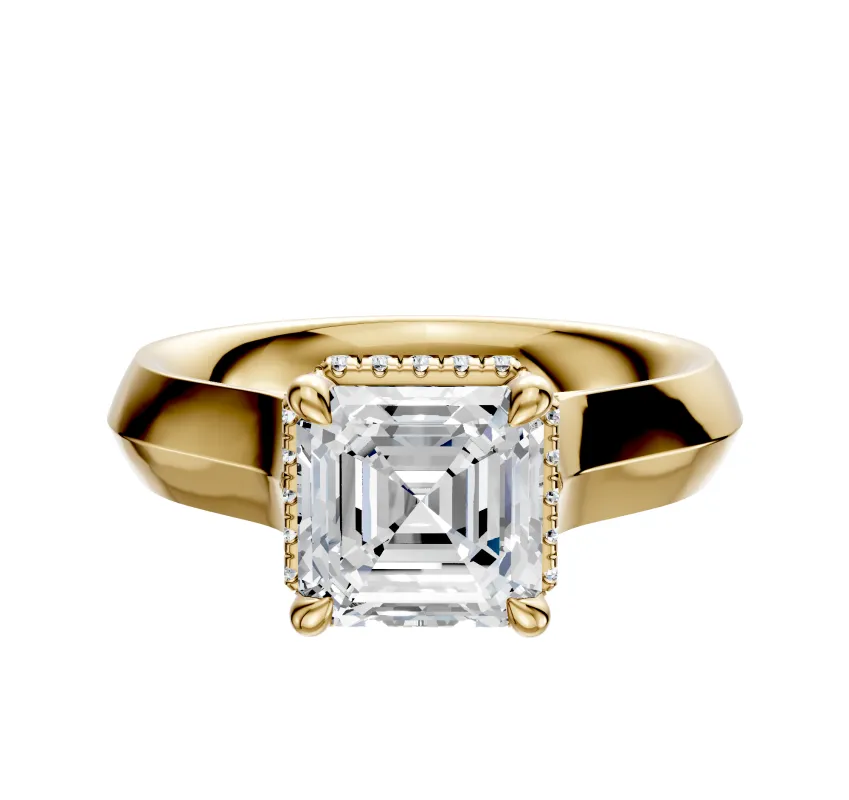 14K Yellow Gold 4 Prong Collar Cathedral Knife Edge 4.0mm Engagement Ring sold by Promise By Effy
