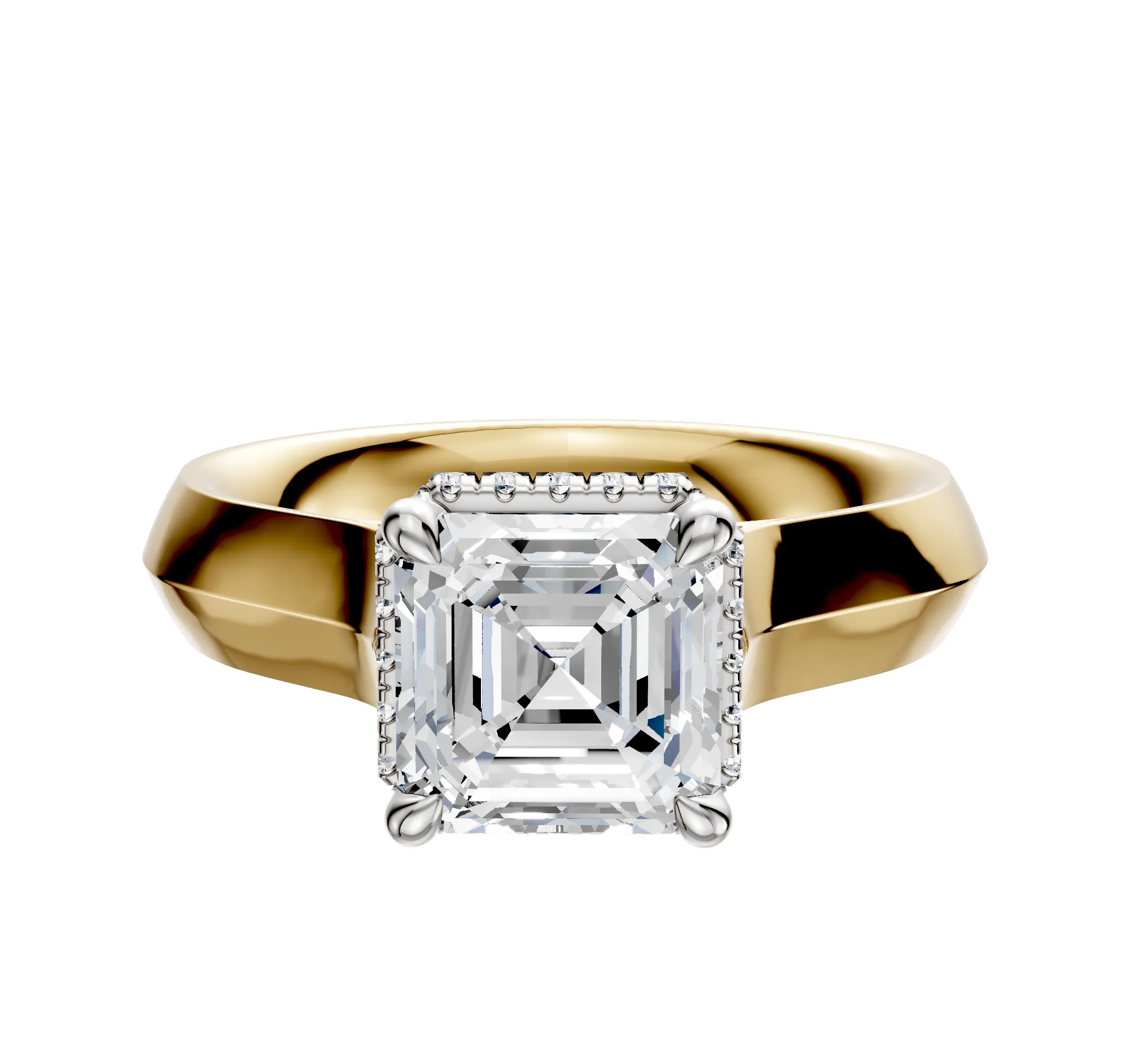 14K Two Tone 4 Prong Collar Cathedral Knife Edge 4.0mm Engagement Ring sold by Promise By Effy