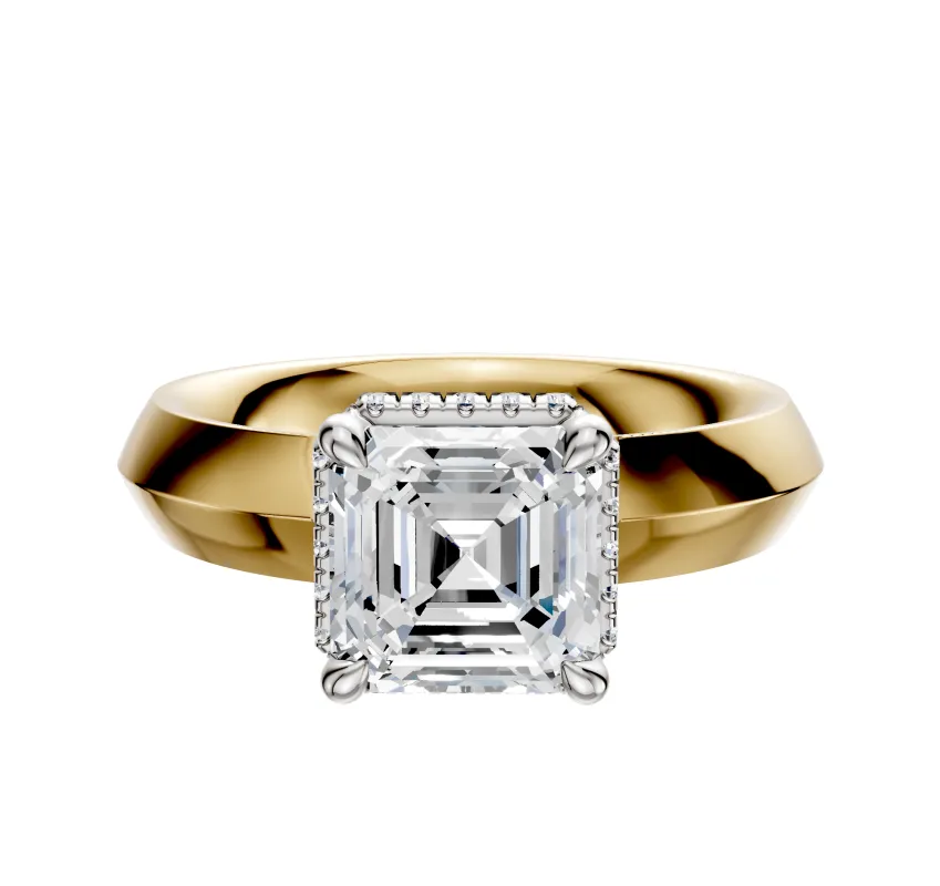 14K Two Tone 4 Prong Collar Classic Knife Edge 4.0mm Engagement Ring sold by Promise By Effy