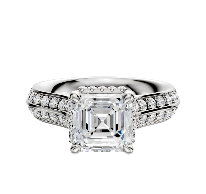 14K White Gold 4 Prong Collar Cathedral Knife Edge 1-Row-Pave 2.5mm Engagement Ring made by Promise By Effy