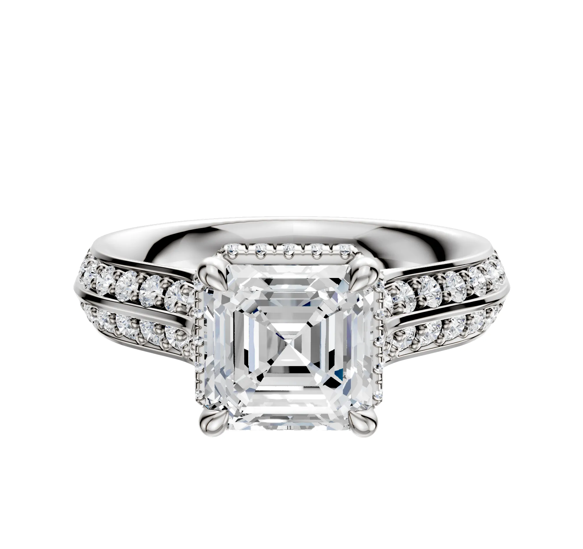 14K White Gold 4 Prong Collar Cathedral Knife Edge 1-Row-Pave 2.5mm Engagement Ring sold by Promise By Effy