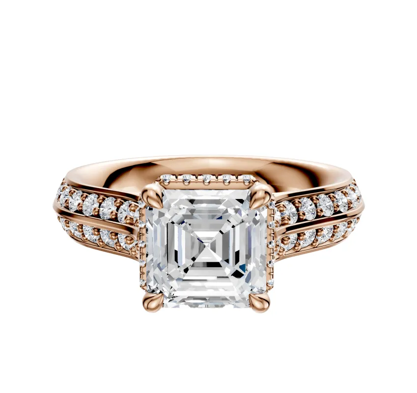 14K Rose Gold 4 Prong Collar Cathedral Knife Edge 1-Row-Pave 2.5mm Engagement Ring sold by Promise By Effy