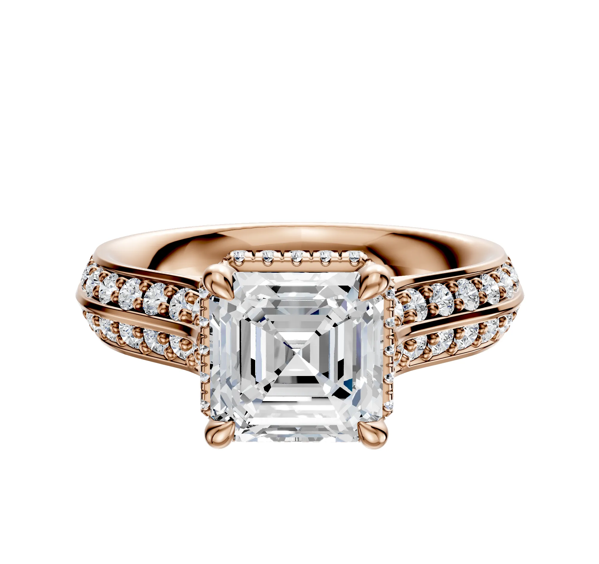 18K Rose Gold 4 Prong Collar Cathedral Knife Edge 1-Row-Pave 2.5mm Engagement Ring sold by Promise By Effy