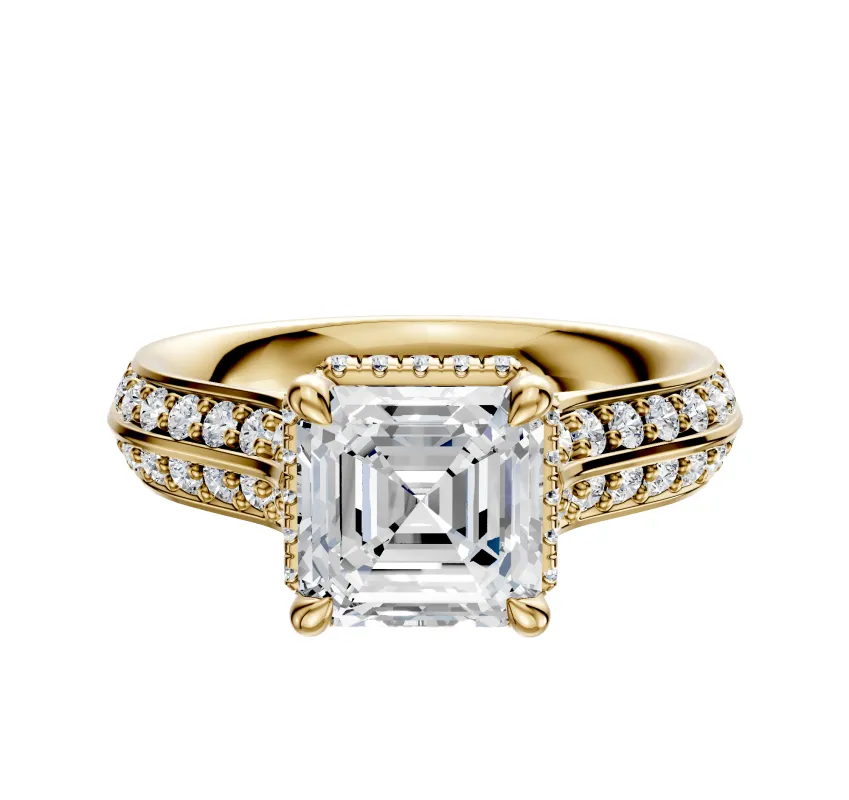 18K Yellow Gold 4 Prong Collar Cathedral Knife Edge 1-Row-Pave 2.5mm Engagement Ring sold by Promise By Effy