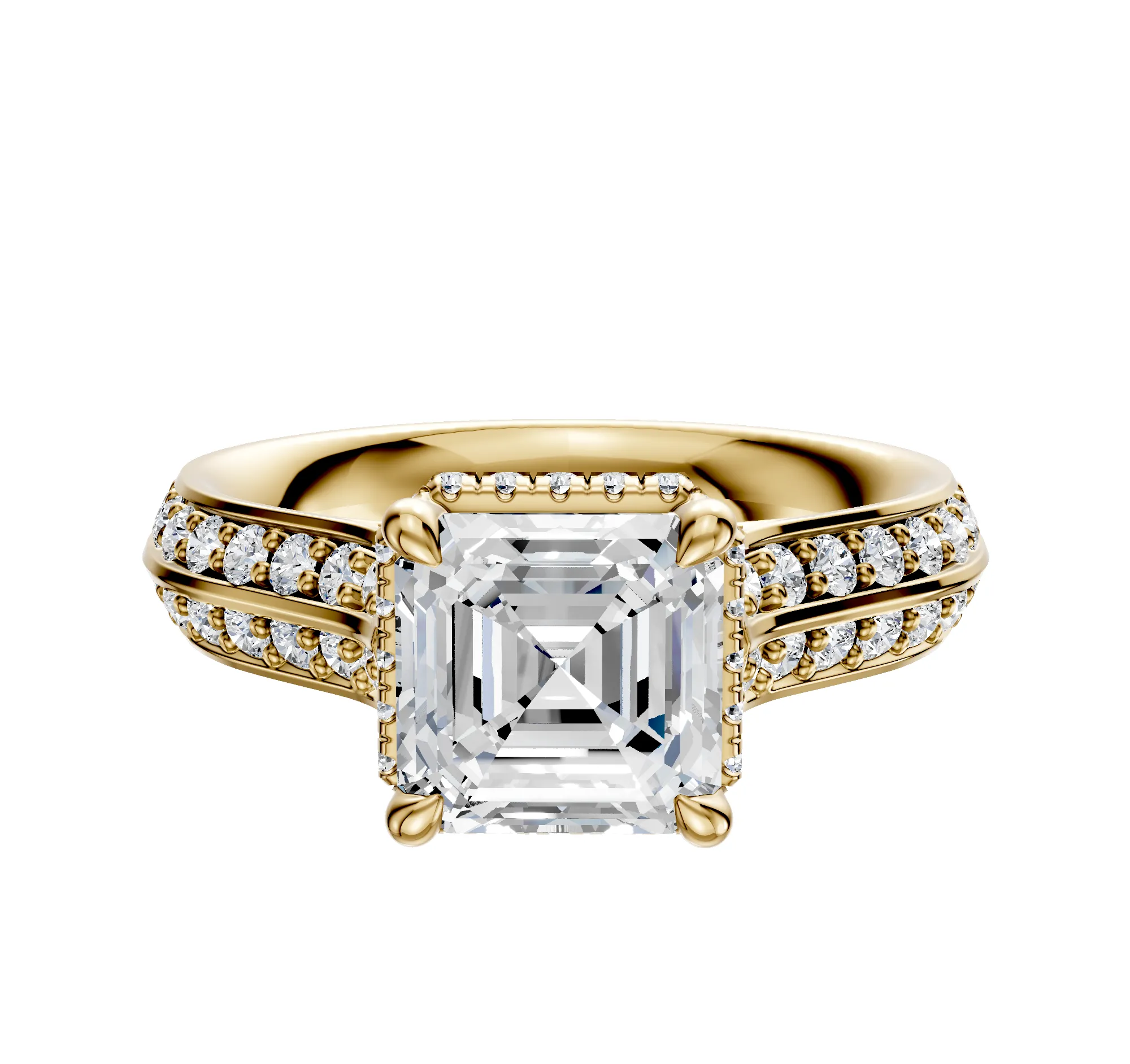 18K Yellow Gold 4 Prong Collar Cathedral Knife Edge 1-Row-Pave 2.5mm Engagement Ring sold by Promise By Effy