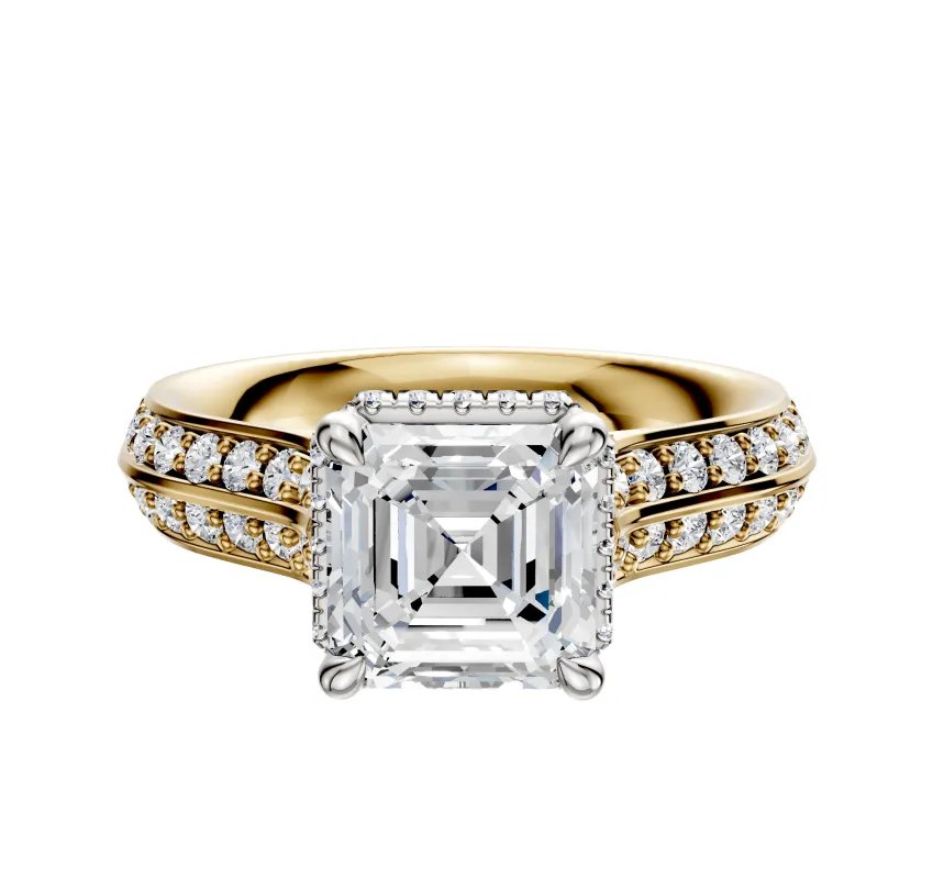 18K Two Tone 4 Prong Collar Cathedral Knife Edge 1-Row-Pave 2.5mm Engagement Ring sold by Promise By Effy