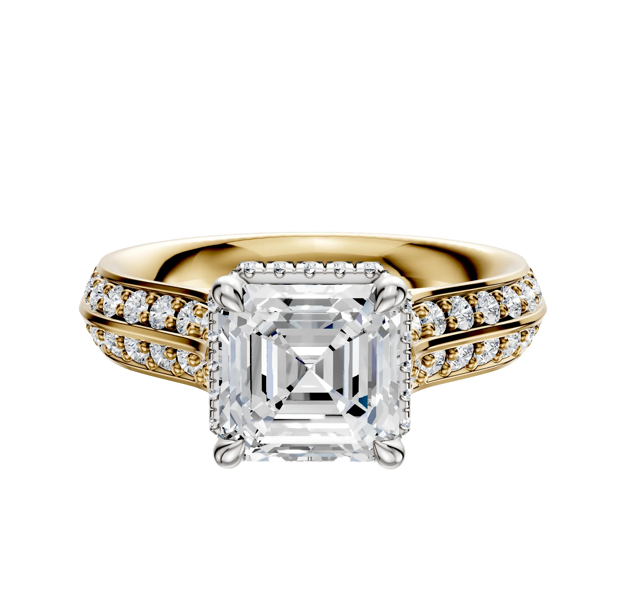 18K Two Tone 4 Prong Collar Cathedral Knife Edge 1-Row-Pave 2.5mm Engagement Ring sold by Promise By Effy