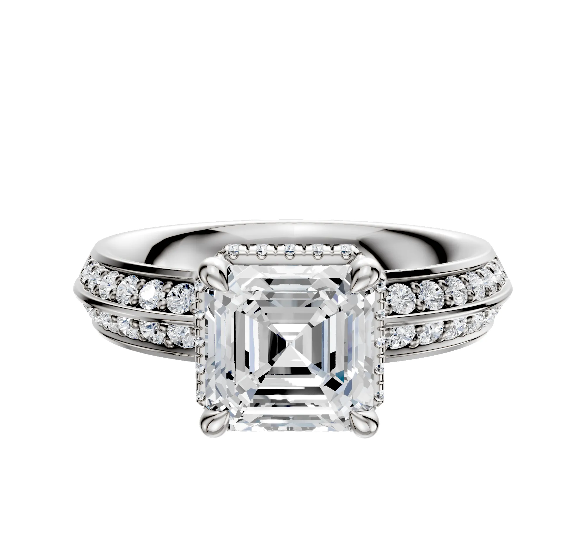 14K White Gold 4 Prong Collar Classic Knife Edge 1-Row-Pave 2.5mm Engagement Ring sold by Promise By Effy