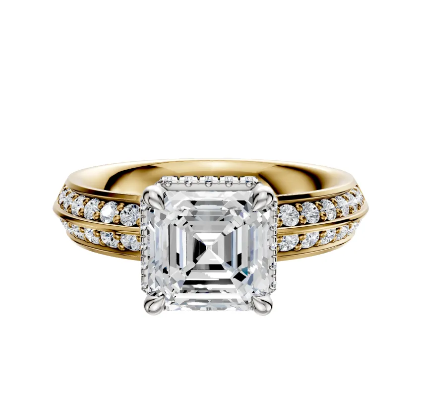 14K Two Tone 4 Prong Collar Classic Knife Edge 1-Row-Pave 2.5mm Engagement Ring sold by Promise By Effy