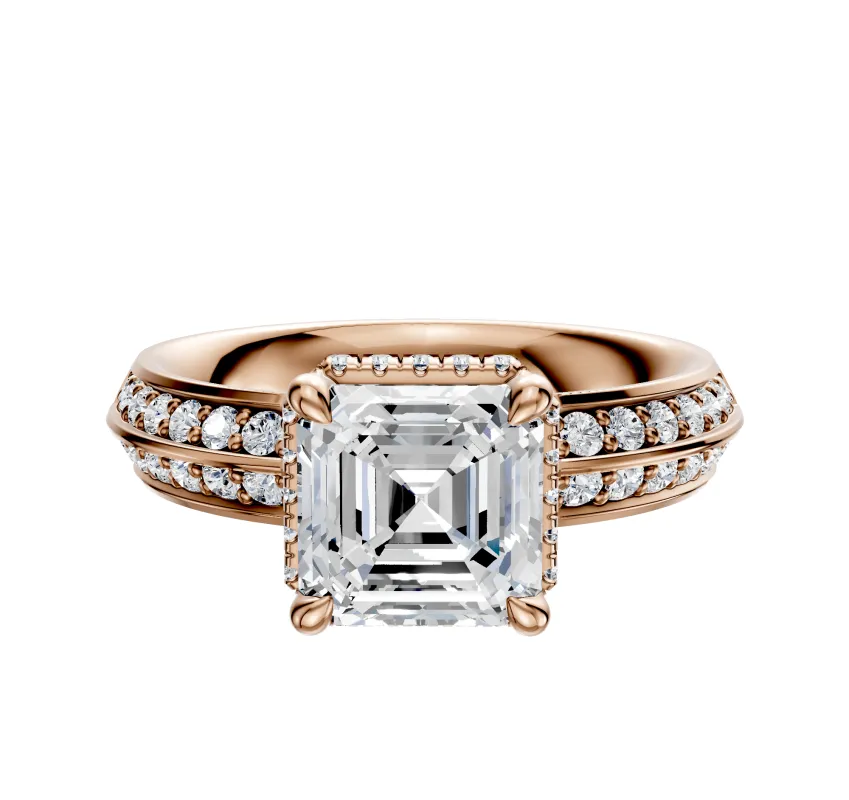 18K Rose Gold 4 Prong Collar Classic Knife Edge 1-Row-Pave 2.5mm Engagement Ring sold by Promise By Effy