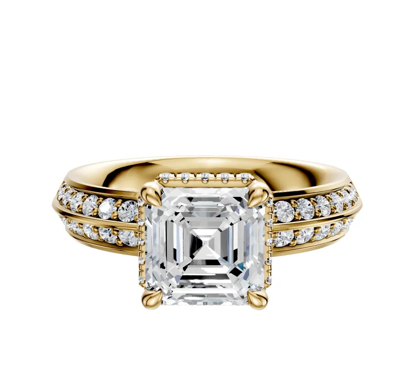 18K Yellow Gold 4 Prong Collar Classic Knife Edge 1-Row-Pave 2.5mm Engagement Ring sold by Promise By Effy