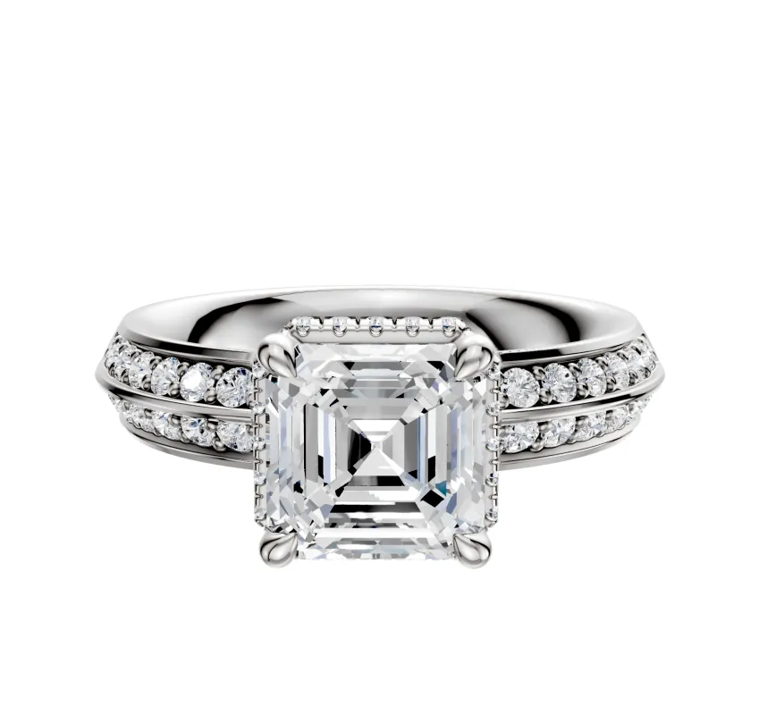 18K White Gold 4 Prong Collar Classic Knife Edge 1-Row-Pave 2.5mm Engagement Ring sold by Promise By Effy