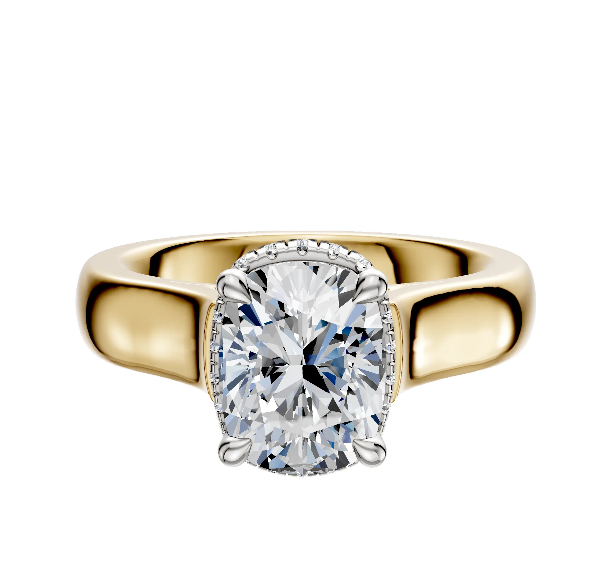14K Two Tone 4 Prong Collar Cathedral Dome 4.0mm Engagement Ring sold by Promise By Effy