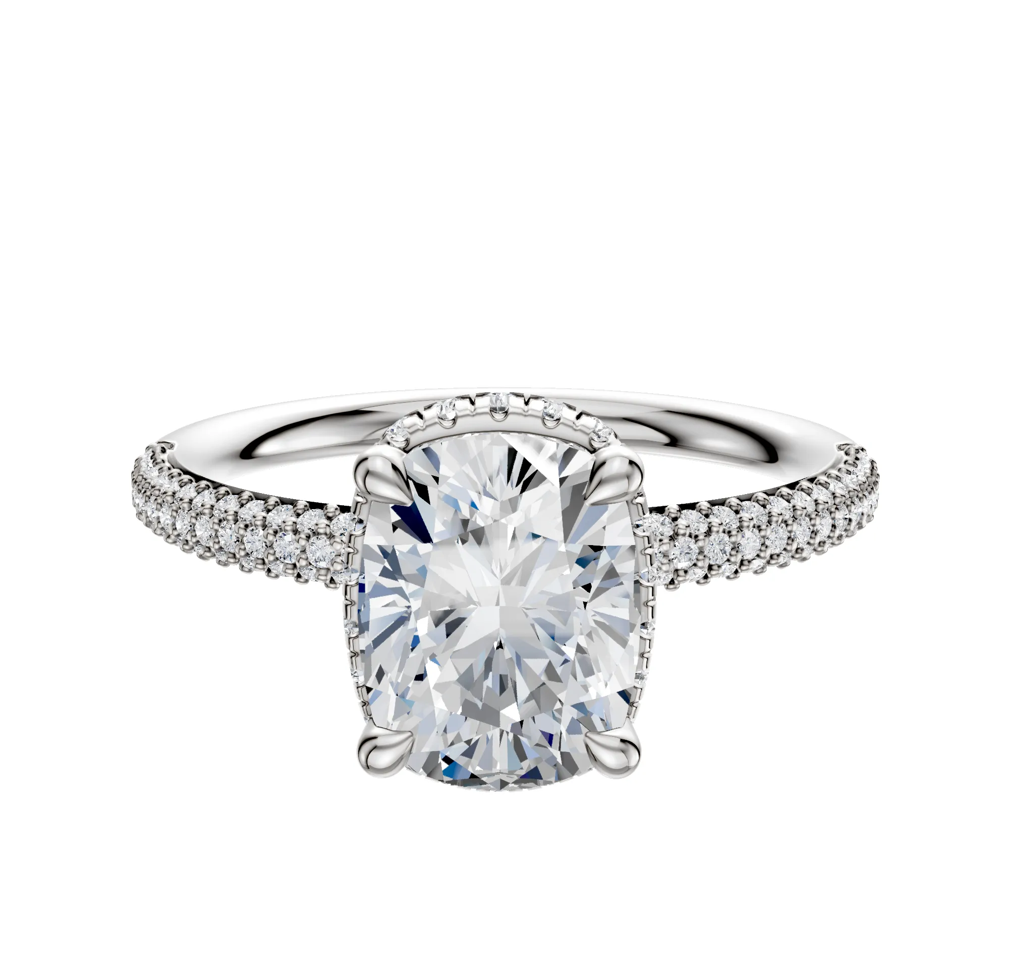 14K White Gold 4 Prong Collar Classic Dome 3-Row-Pave 2.0mm Engagement Ring sold by Promise By Effy