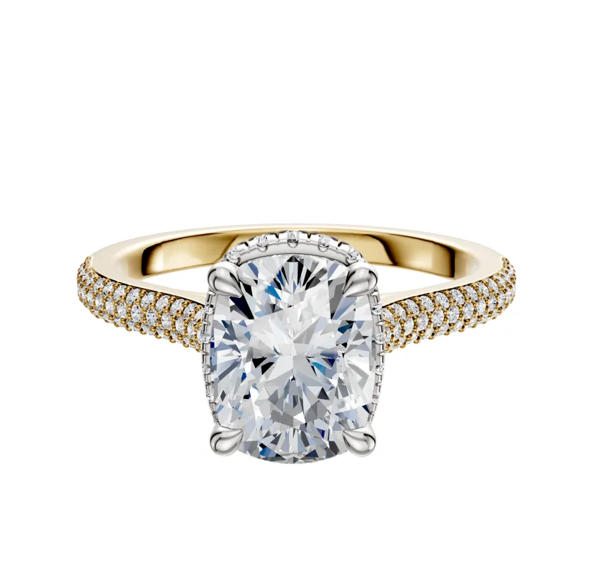 18K Two Tone 4 Prong Collar Cathedral Dome 3-Row-Pave 2.0mm Engagement Ring sold by Promise By Effy
