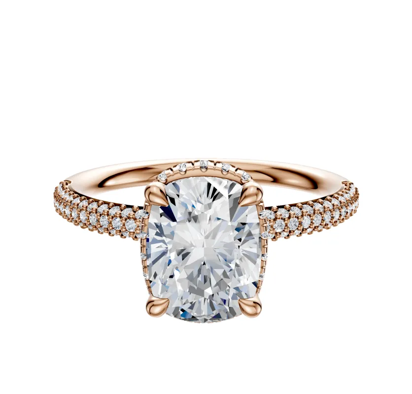14K Rose Gold 4 Prong Collar Classic Dome 3-Row-Pave 2.0mm Engagement Ring sold by Promise By Effy